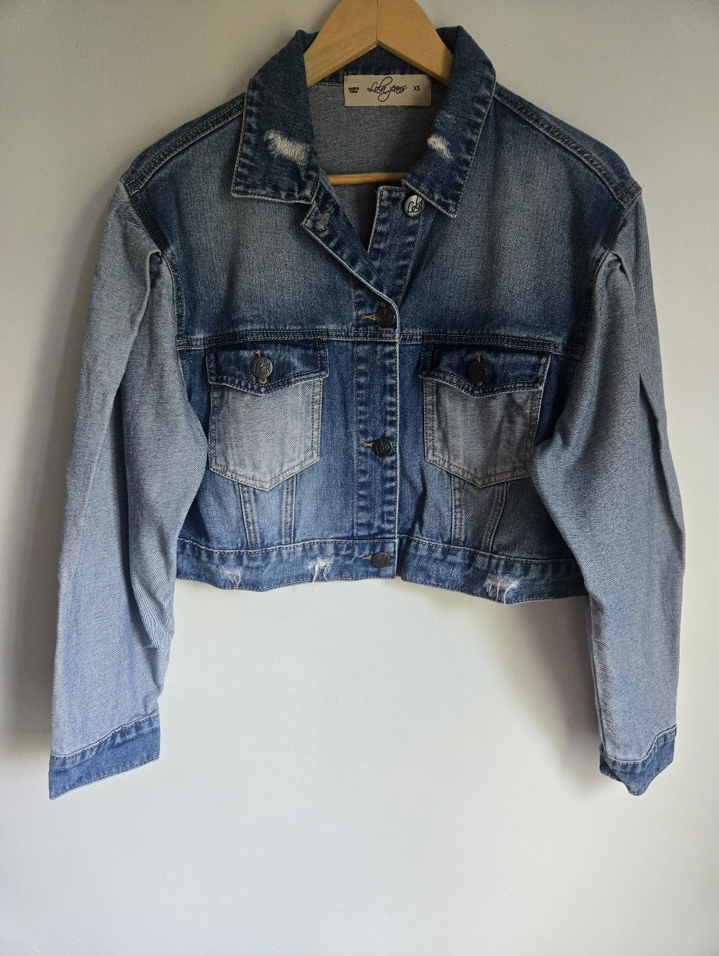 Lola Jeans Two-Tone Light Blue Denim Cropped Jacket